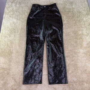 Express Womens Pants Size 4 Straight Leg Super High Rise Faux Leather Black E813